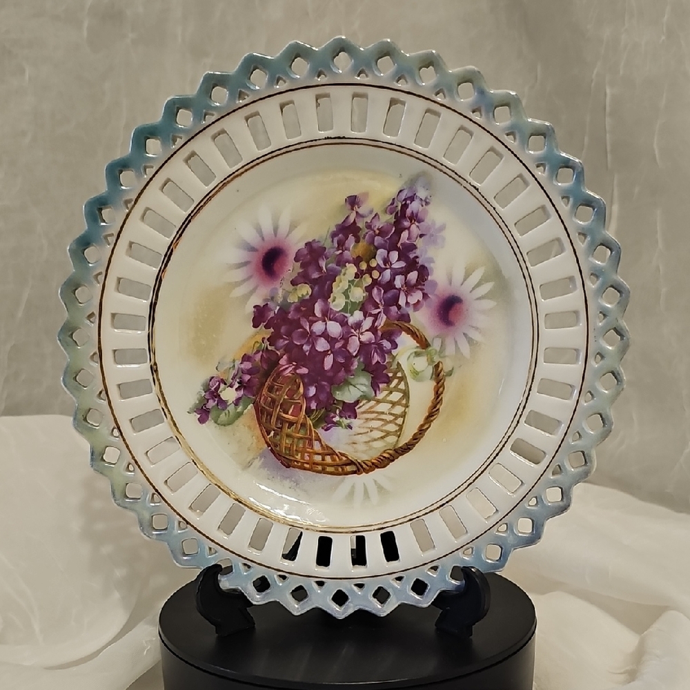 VTG Floral Basket Decorative Plate - Openwork Design